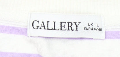 Gallery Women Lilac White Striped Pullover Sweatshirt Size L