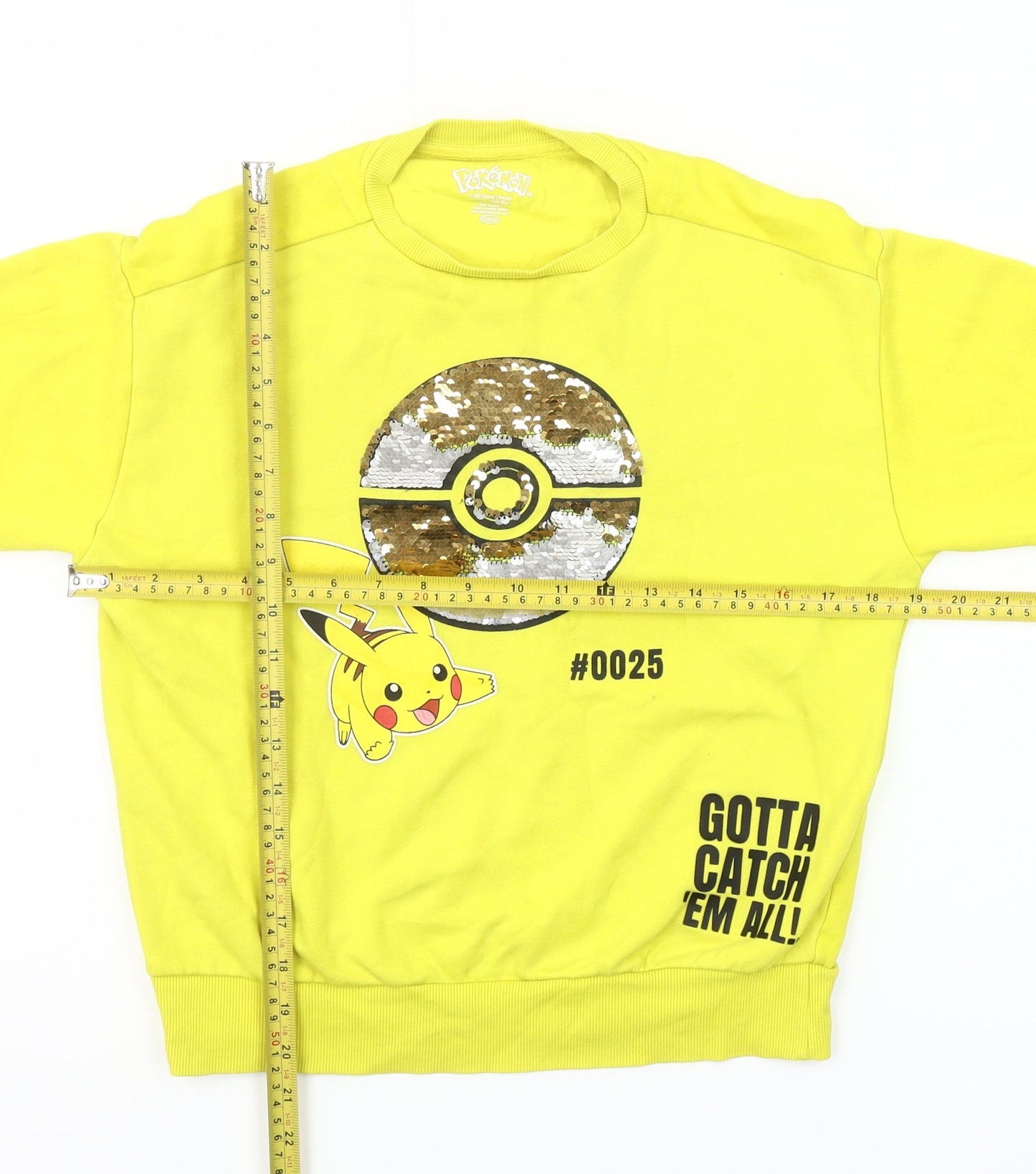 Pokémon Girls Yellow Pikachu Sequin Pullover Sweatshirt 9-10 Years