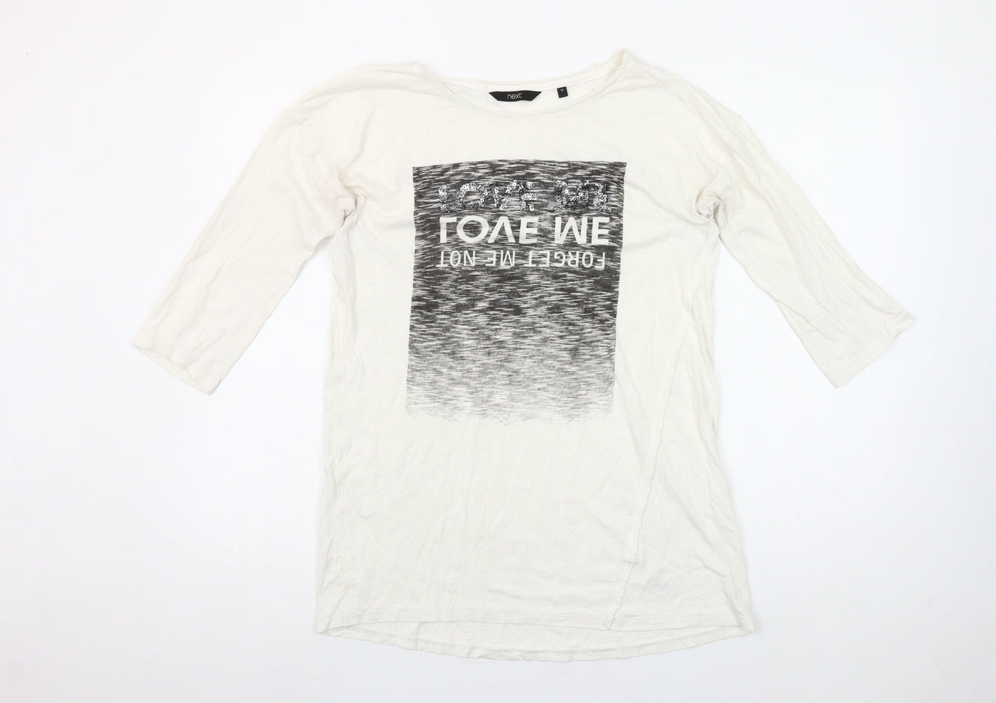 Next Women’s Ivory 3/4 Sleeve 100% Cotton Graphic T-Shirt Size 10