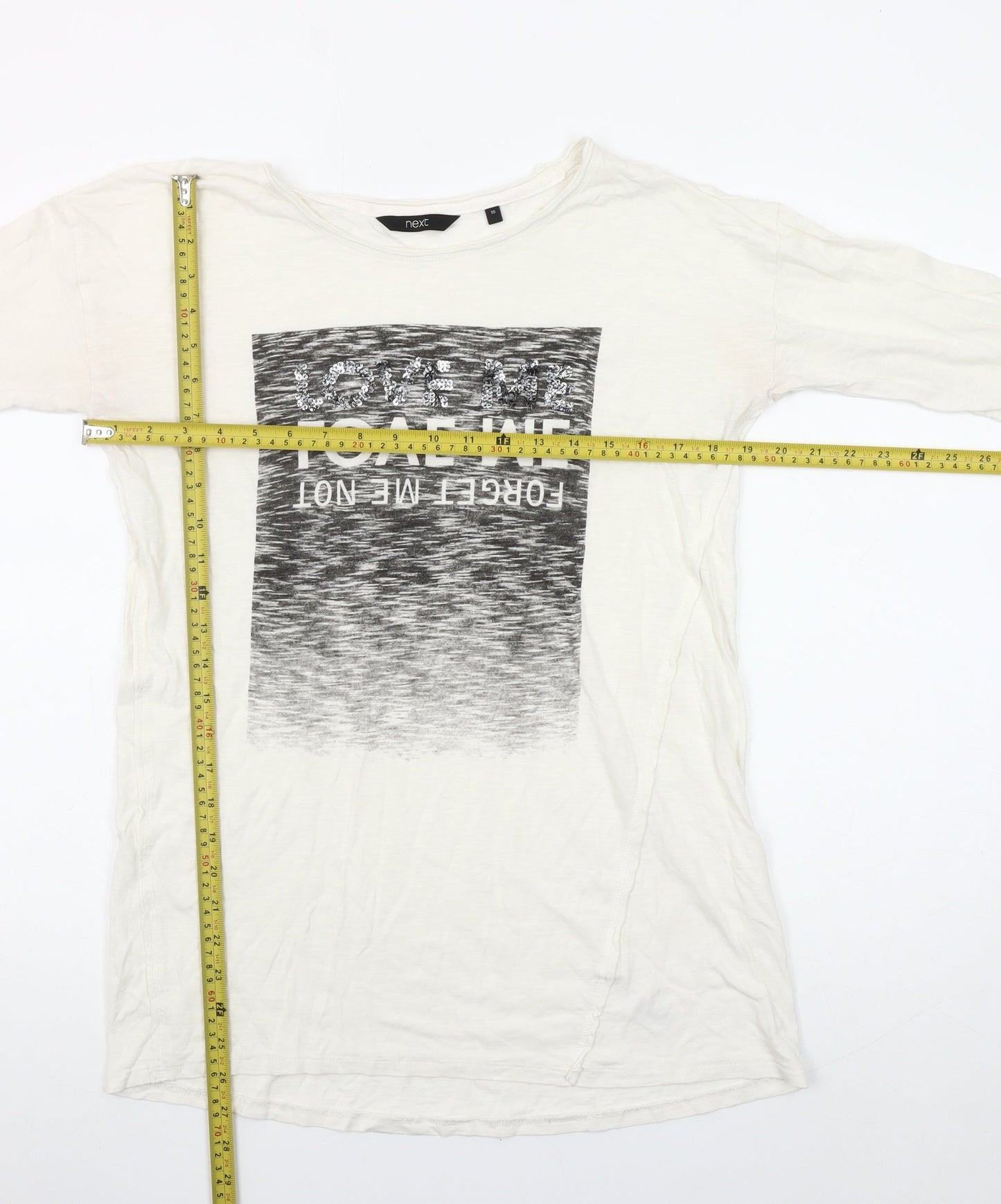 Next Women’s Ivory 3/4 Sleeve 100% Cotton Graphic T-Shirt Size 10