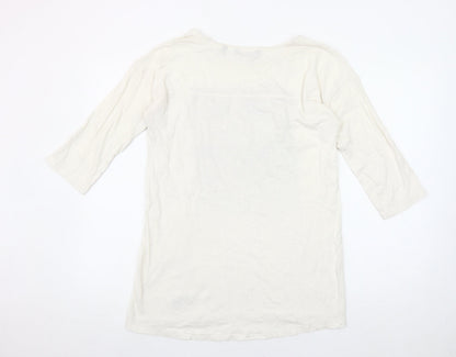 Next Women’s Ivory 3/4 Sleeve 100% Cotton Graphic T-Shirt Size 10