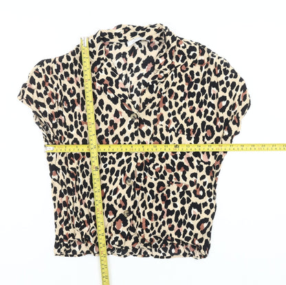 Bershka Womens Beige Leopard Print Cropped Blouse XS