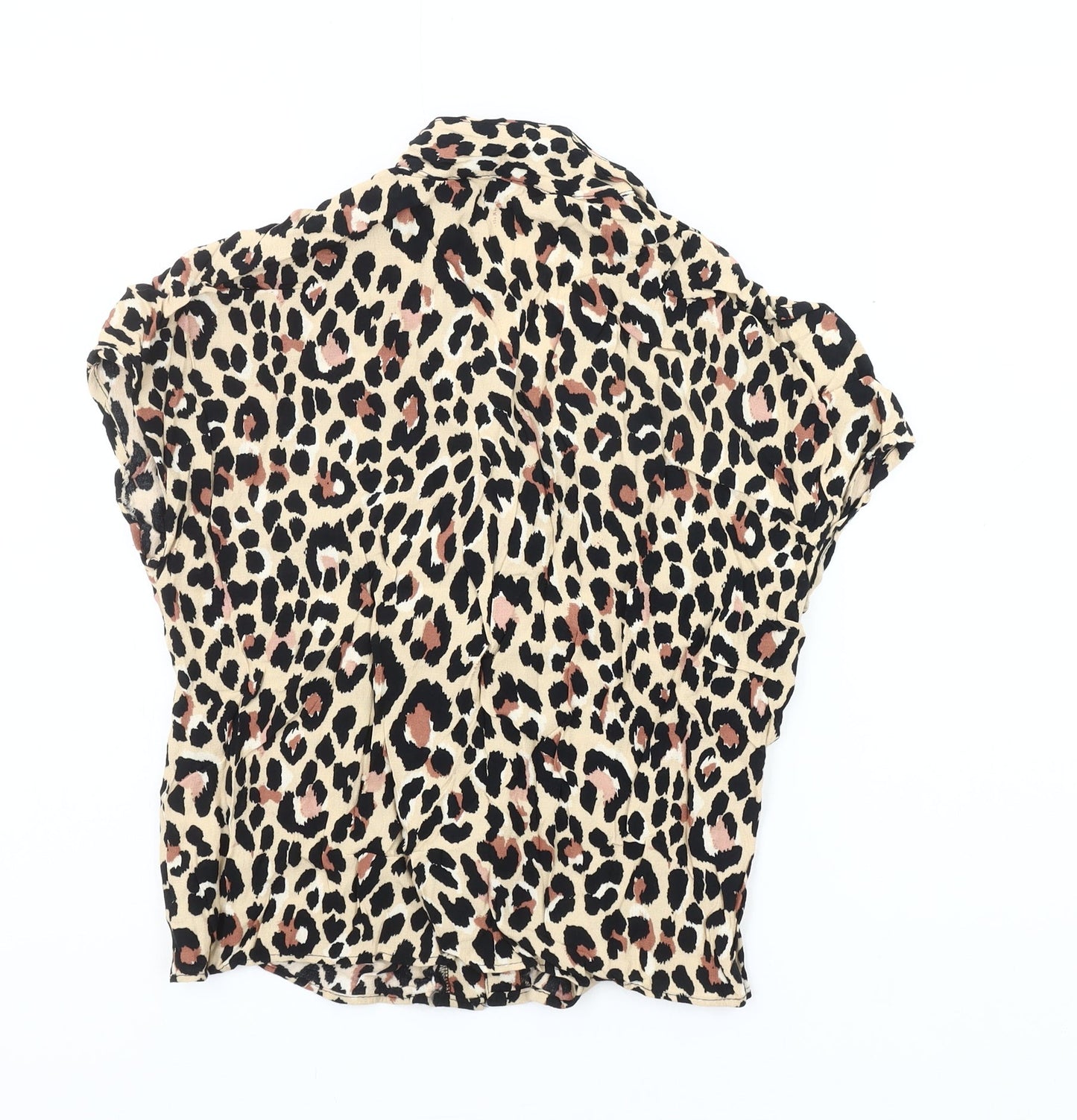 Bershka Womens Beige Leopard Print Cropped Blouse XS
