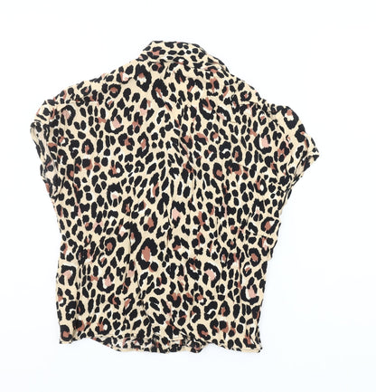 Bershka Womens Beige Leopard Print Cropped Blouse XS