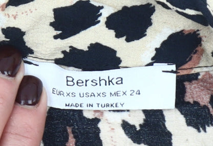Bershka Womens Beige Leopard Print Cropped Blouse XS