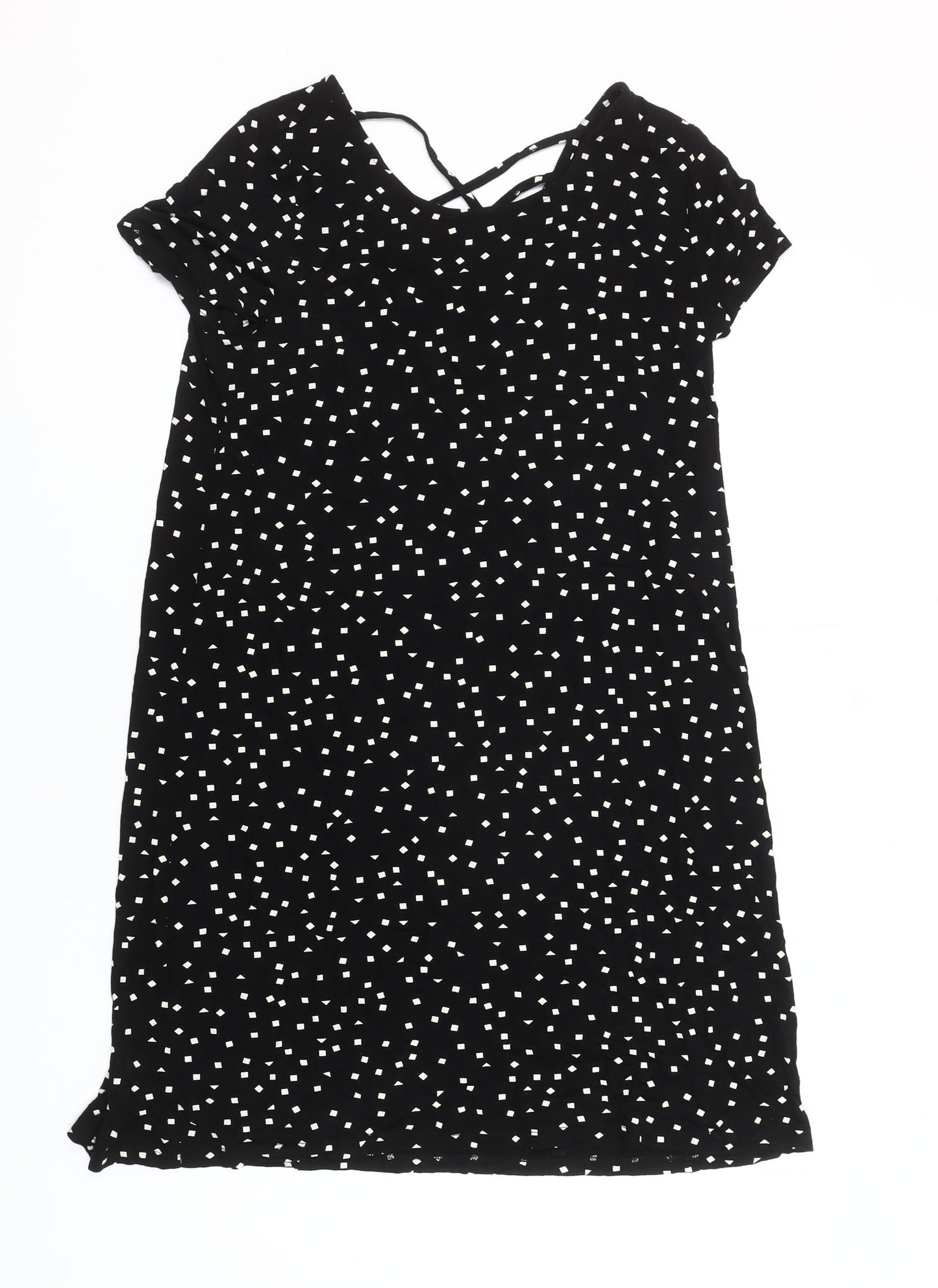 ONLY Women’s Black Geometric Shift Dress Size M Short Sleeve Casual