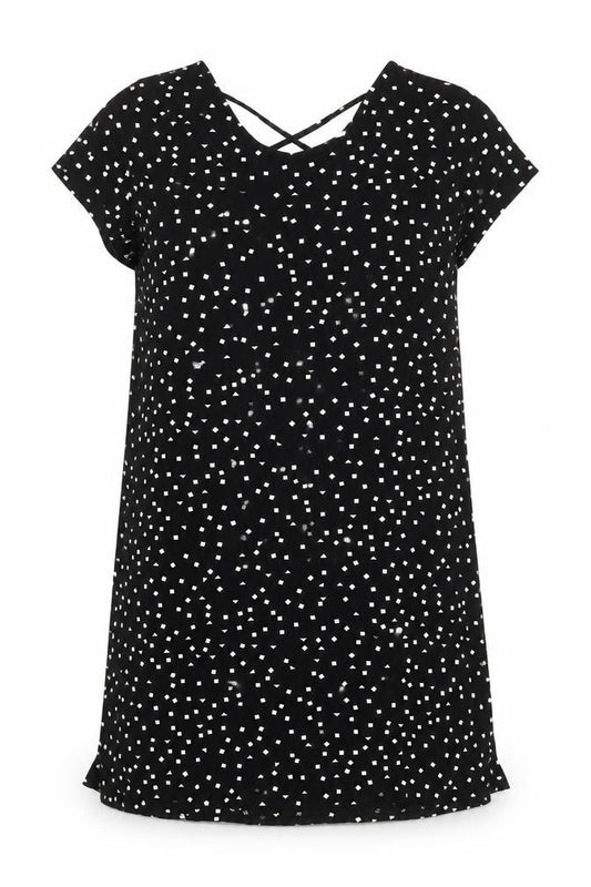 ONLY Women’s Black Geometric Shift Dress Size M Short Sleeve Casual