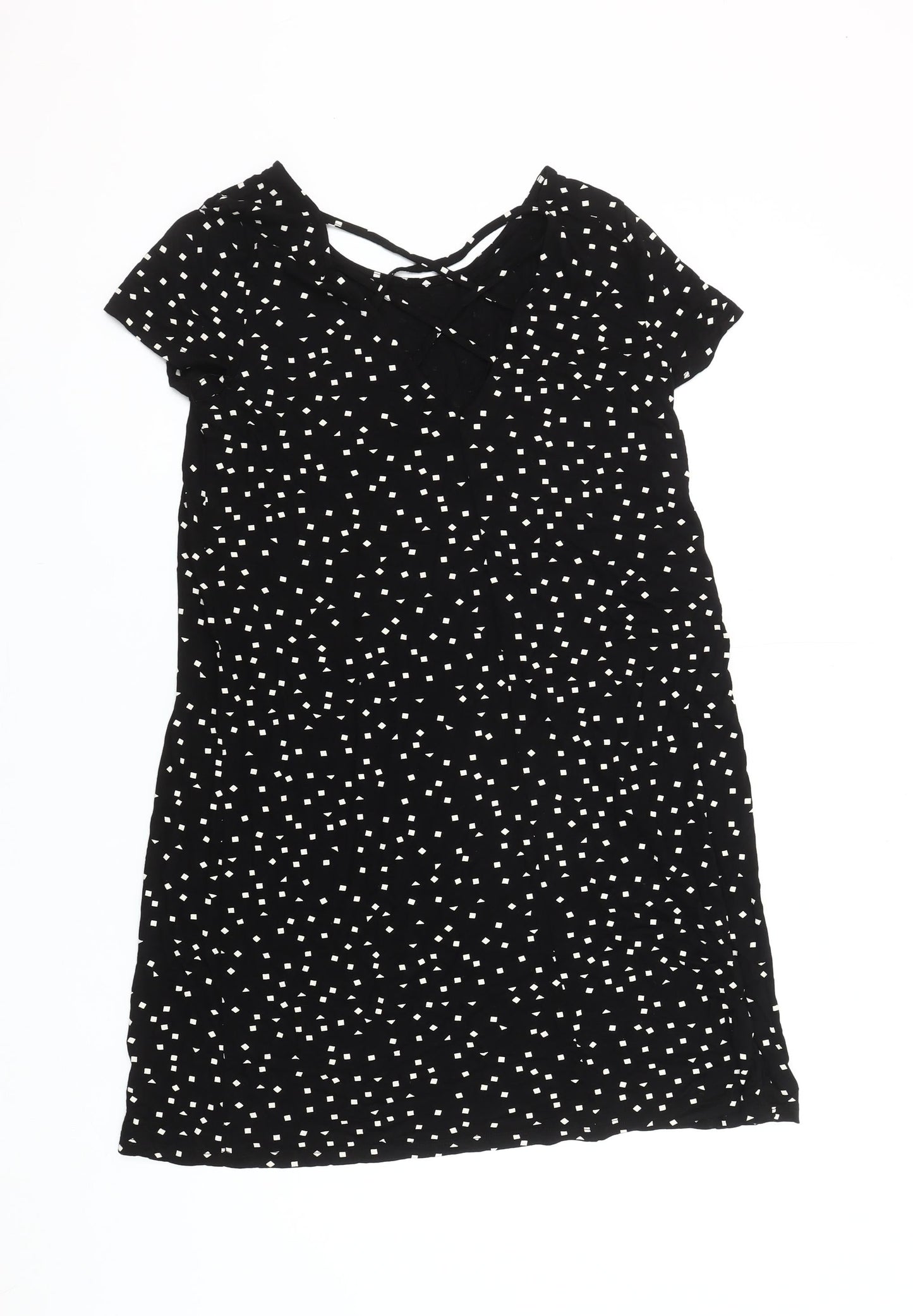 ONLY Women’s Black Geometric Shift Dress Size M Short Sleeve Casual