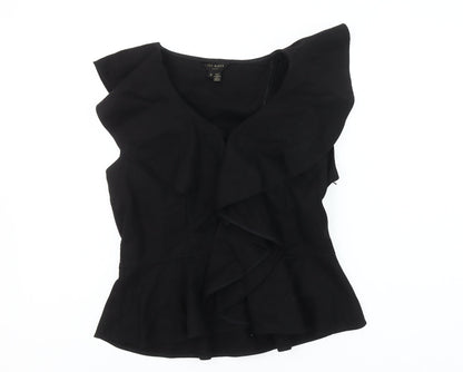 Ted Baker Women's Black Ruffle Wrap Blouse Size 12
