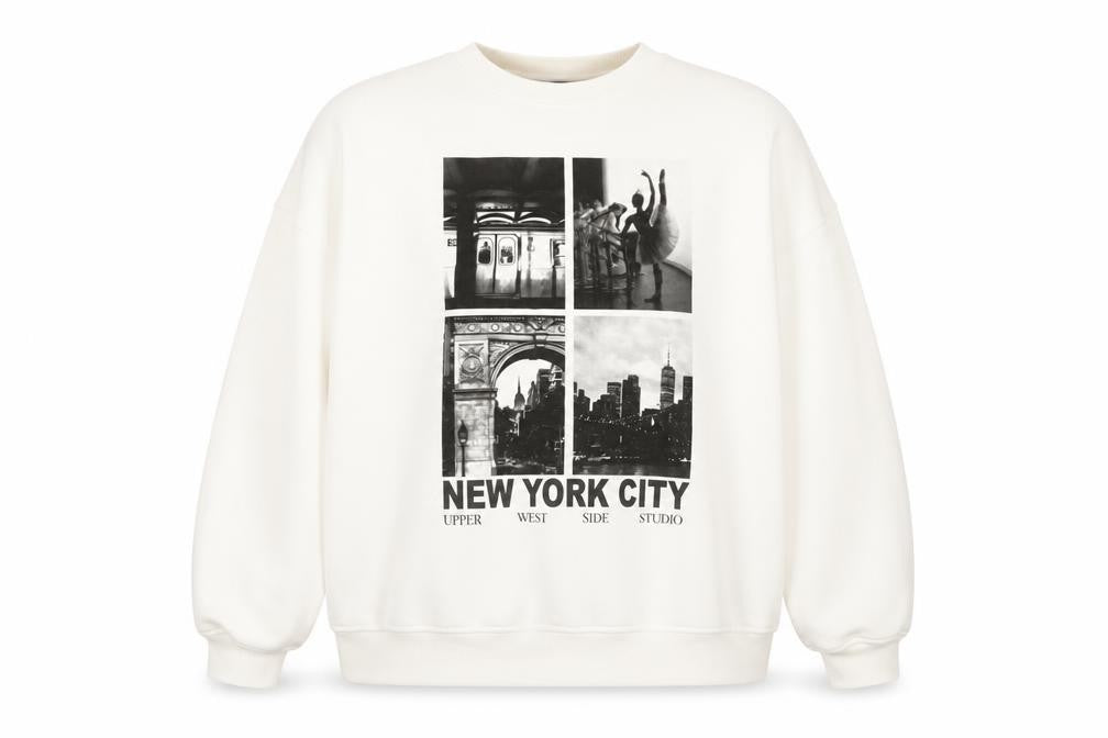 Front view of Dunnes women’s white new york city graphic pullover sweatshirt xxl