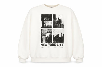 Front view of Dunnes women’s white new york city graphic pullover sweatshirt xxl