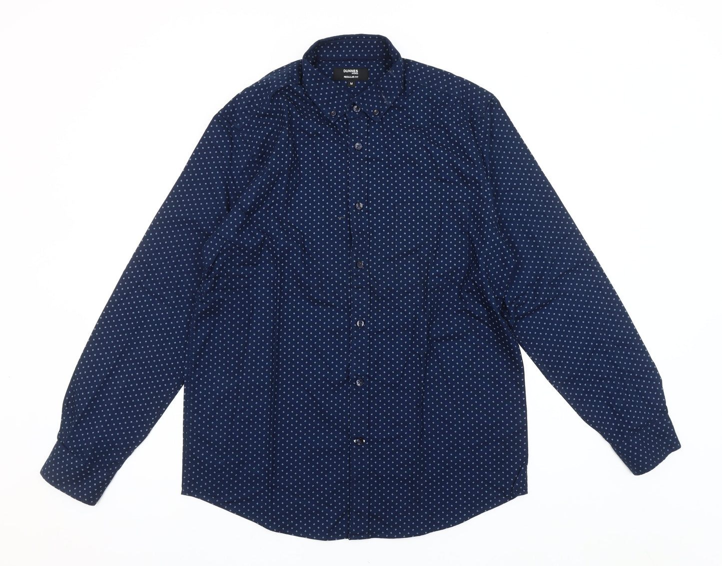 Dunnes Stores Men's Blue Regular Fit Long Sleeve Cotton Button-Up Shirt M 38-40"