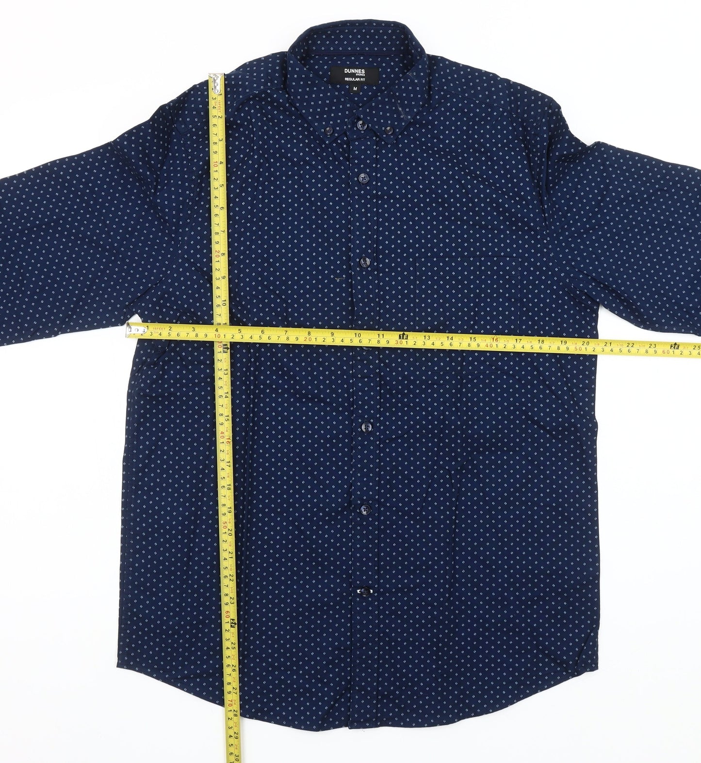 Dunnes Stores Men's Blue Regular Fit Long Sleeve Cotton Button-Up Shirt M 38-40"