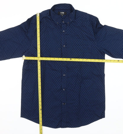 Dunnes Stores Men's Blue Regular Fit Long Sleeve Cotton Button-Up Shirt M 38-40"
