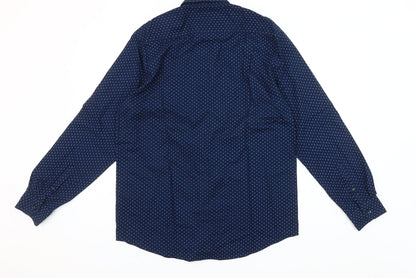 Dunnes Stores Men's Blue Regular Fit Long Sleeve Cotton Button-Up Shirt M 38-40"