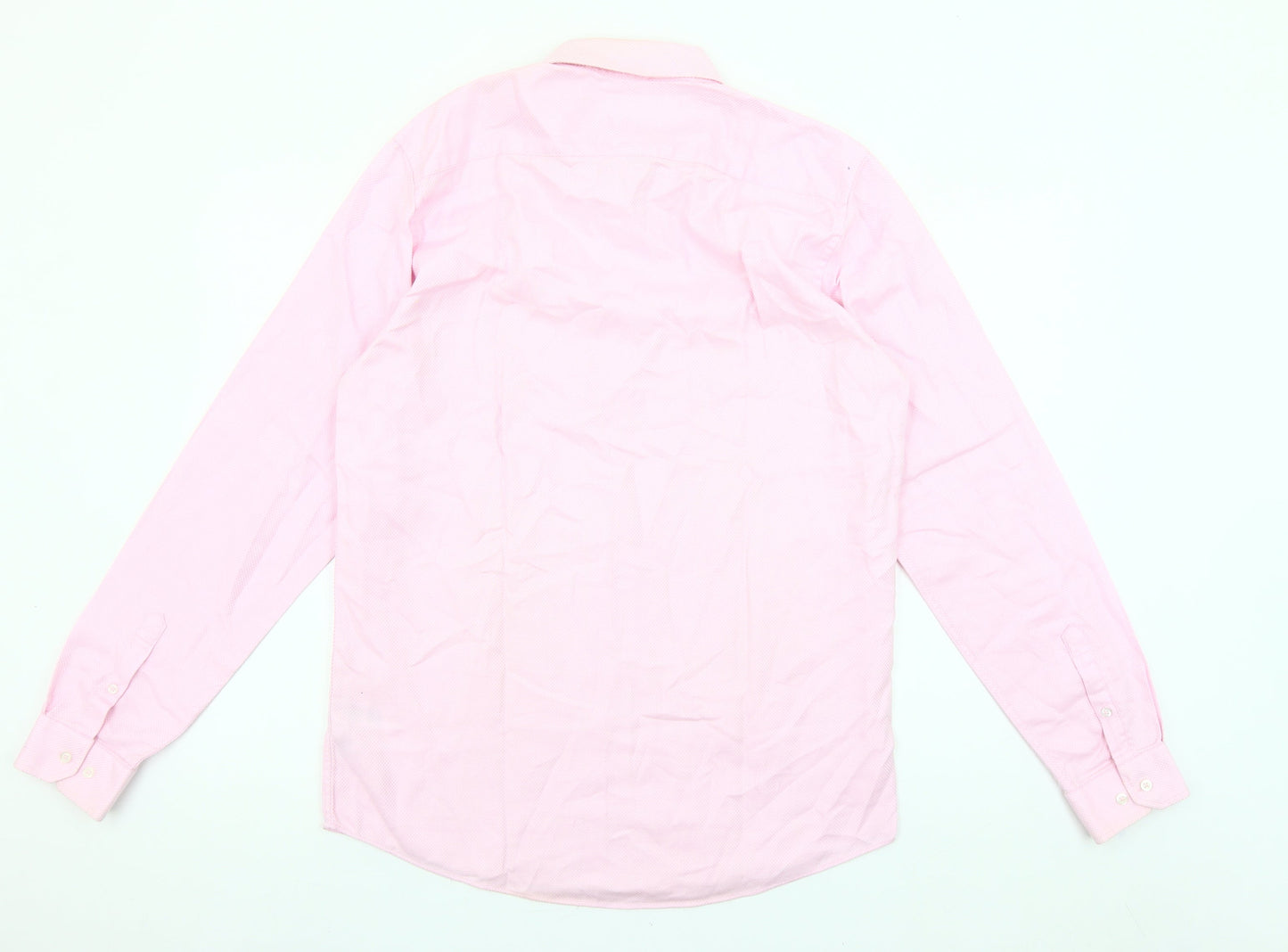 Primark Men's Pink Slim Fit Cotton Long Sleeve Button-Up Shirt 16 Collar