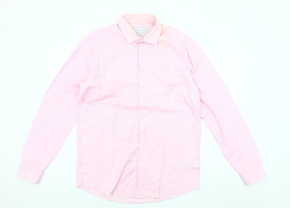Primark Men's Pink Slim Fit Cotton Long Sleeve Button-Up Shirt 16 Collar