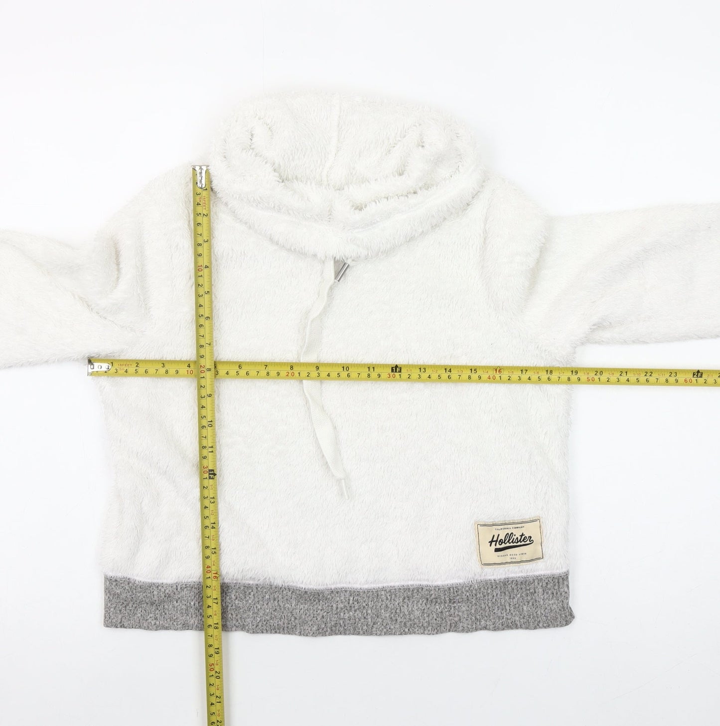 Hollister Women White Faux Fur Pullover Hoodie XS
