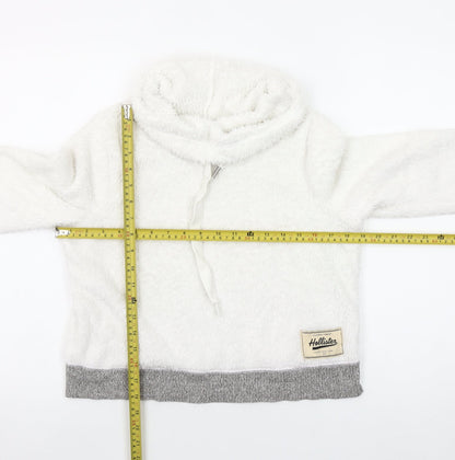 Hollister Women White Faux Fur Pullover Hoodie XS