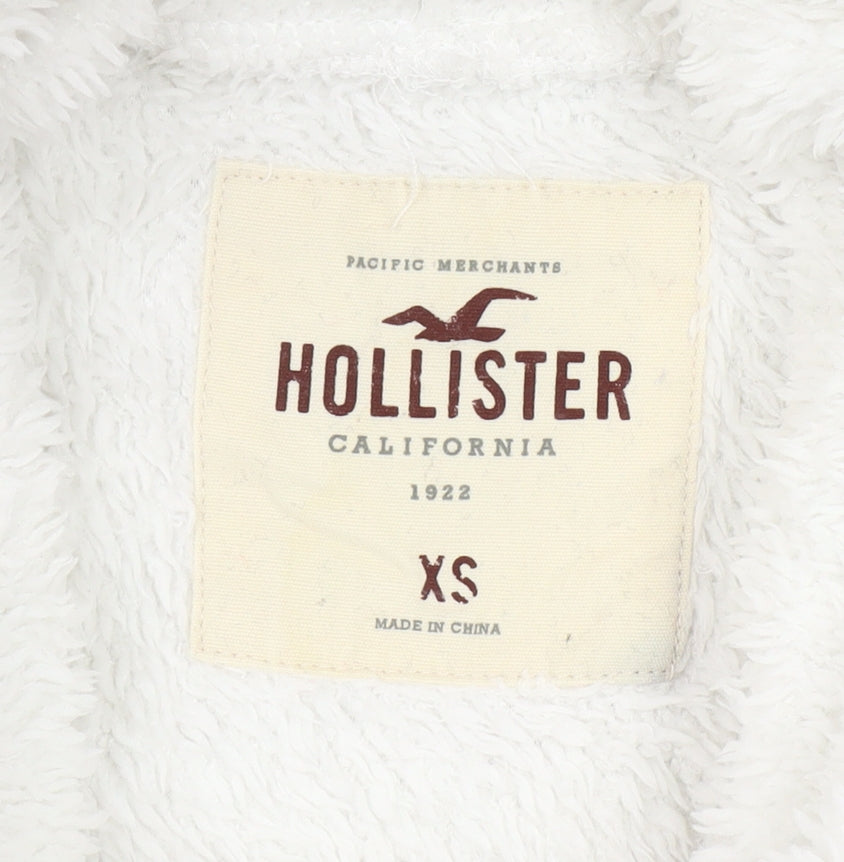Hollister Women White Faux Fur Pullover Hoodie XS