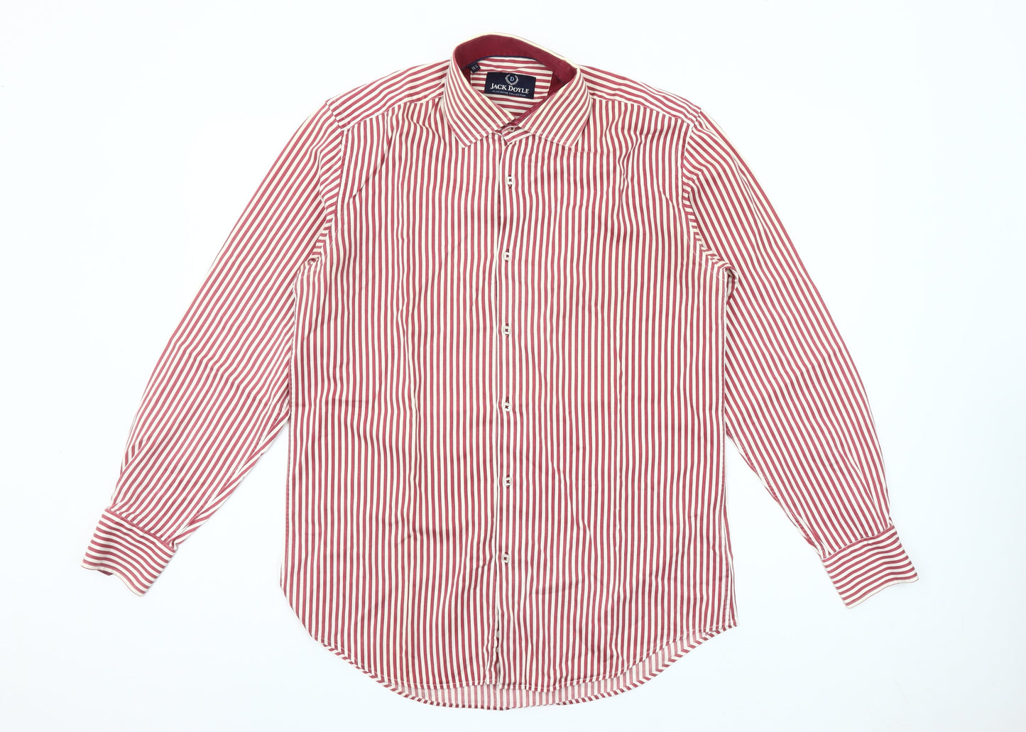 Jack Doyle Men's Red Striped Cotton Button-Up Shirt 15.5in Regular Fit