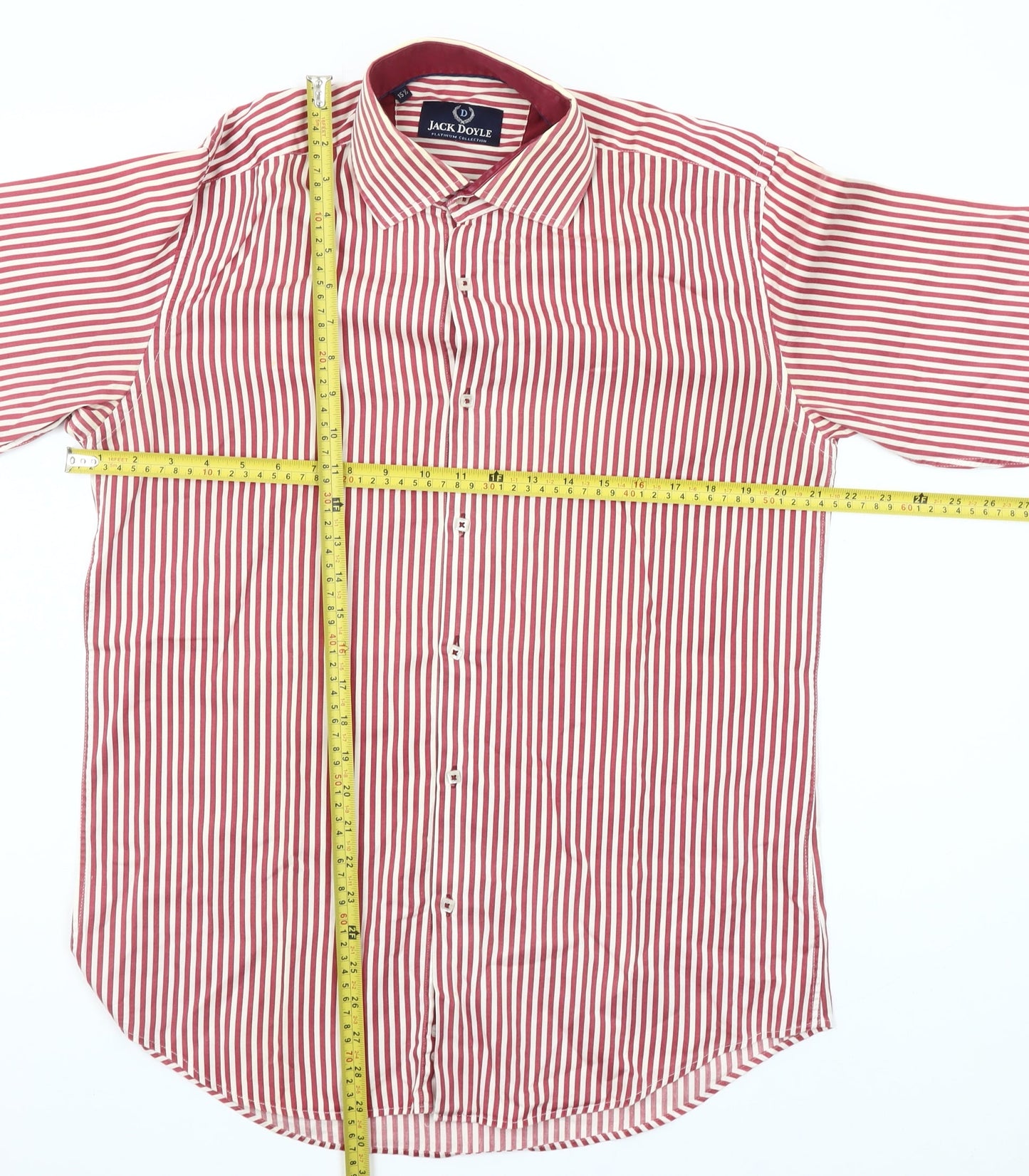 Jack Doyle Men's Red Striped Cotton Button-Up Shirt 15.5in Regular Fit