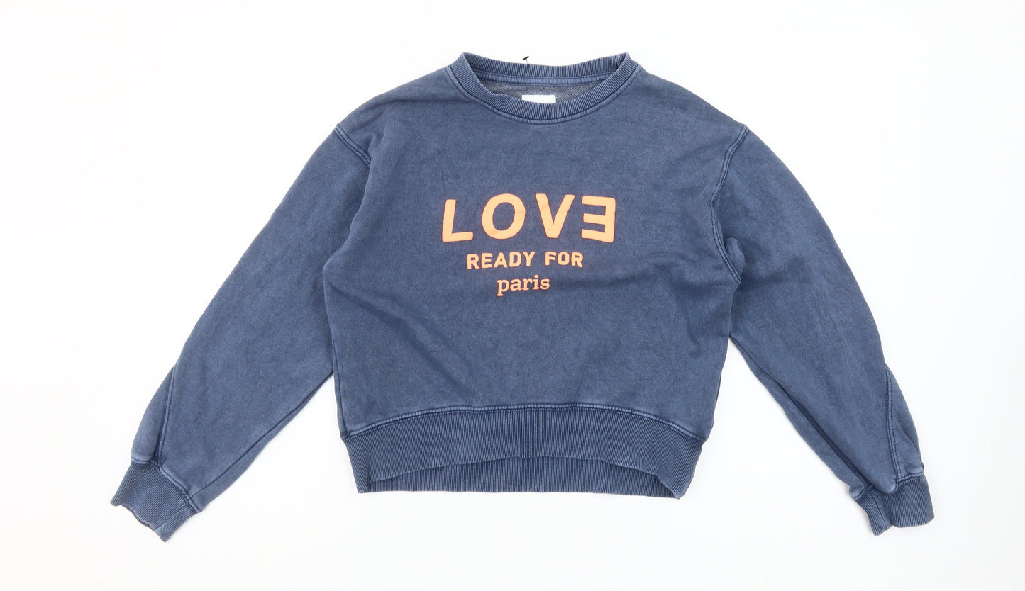 Zara Girls Blue LOVE Paris Graphic Pullover Sweatshirt 11-12 Years