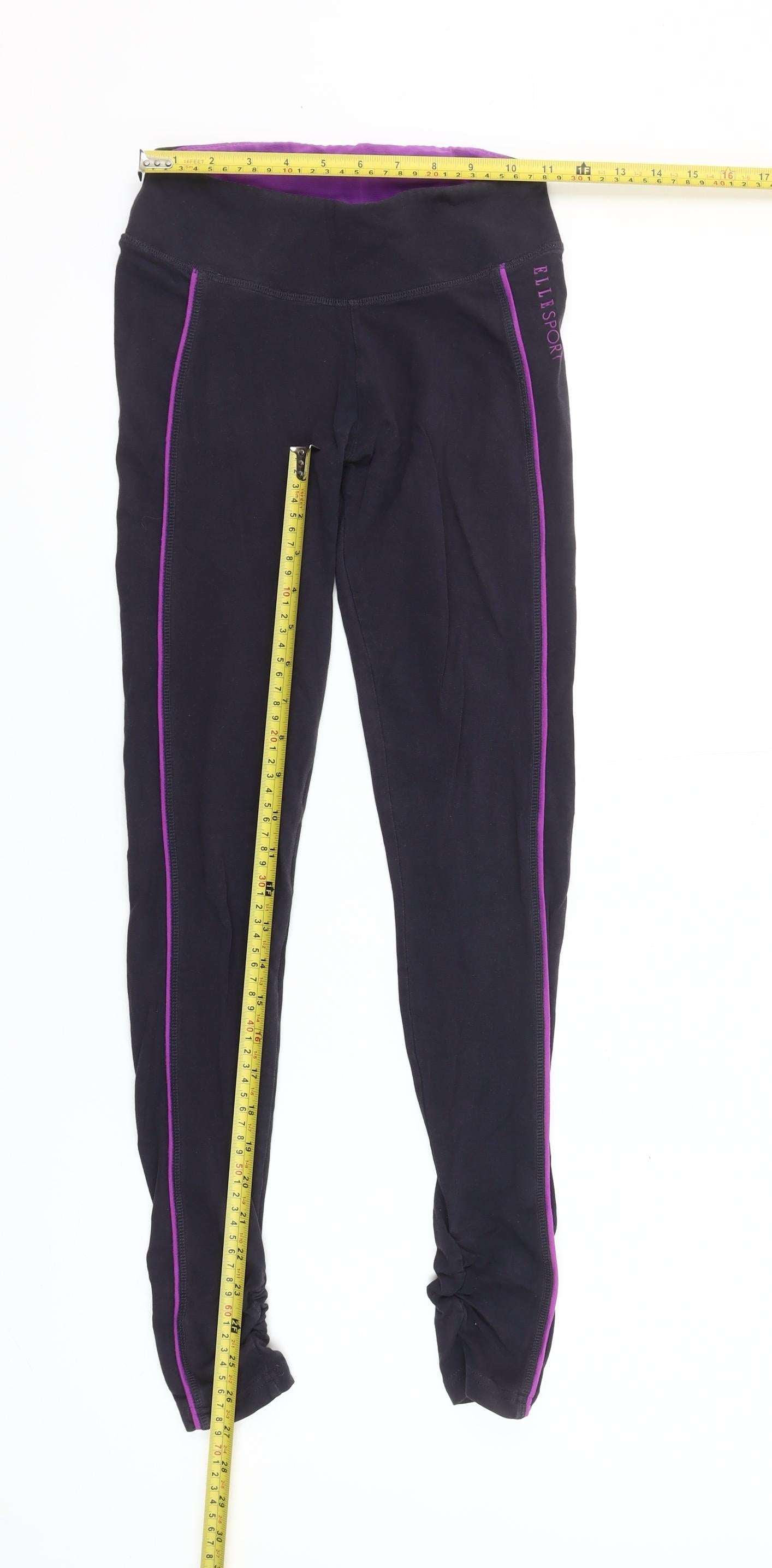 ELLESPORT Womens Black Purple Side Stripe Leggings S Stretch Gym Pants