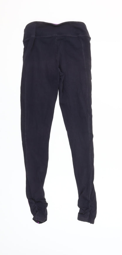 ELLESPORT Womens Black Purple Side Stripe Leggings S Stretch Gym Pants