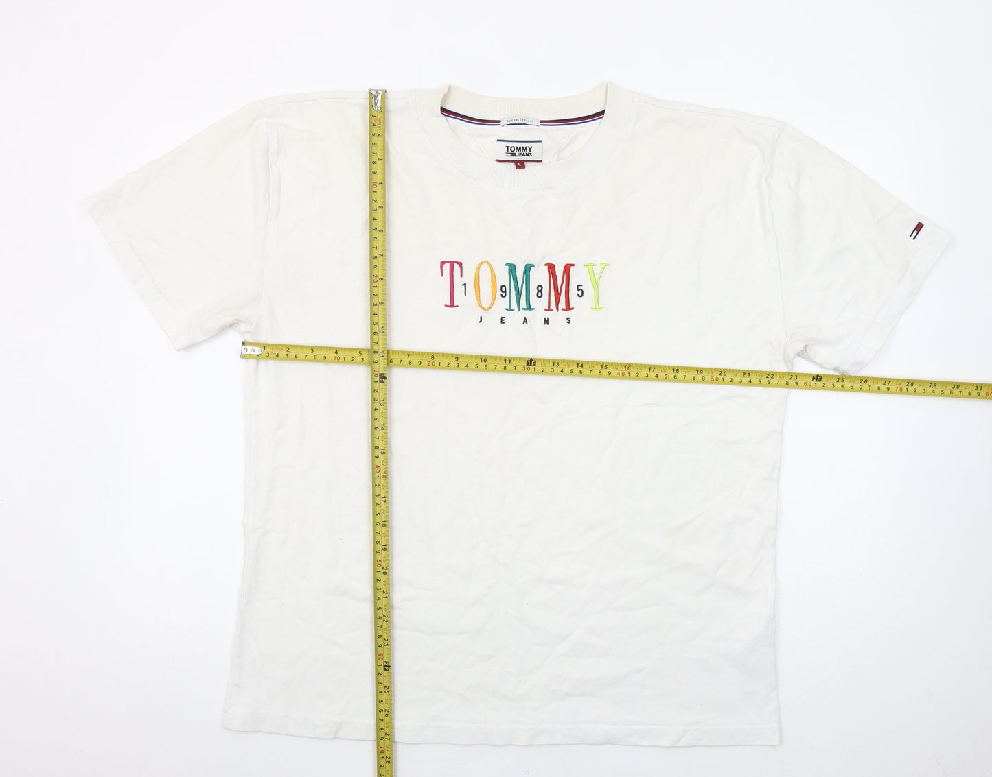 Tommy Jeans Men's White Oversized Logo T-Shirt Size L Cotton