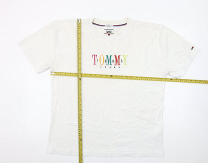 Tommy Jeans Men's White Oversized Logo T-Shirt Size L Cotton