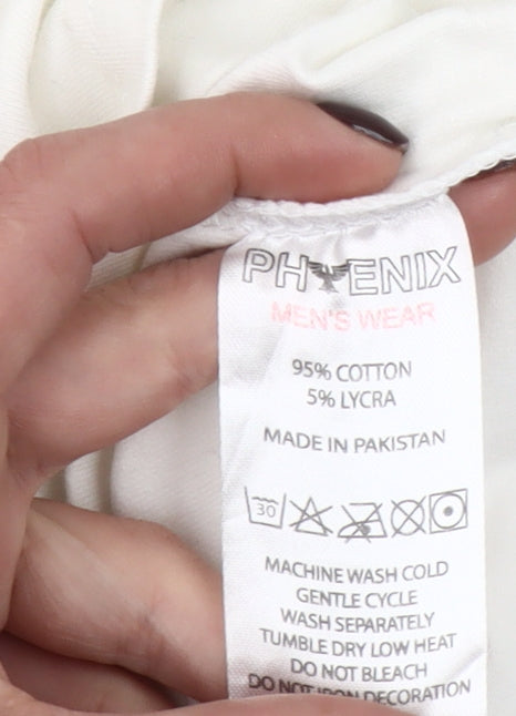 Phenix Men’s White Cotton Stretch Crew Neck Logo T-Shirt Size M