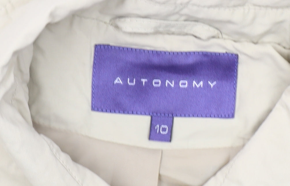 Autonomy Womens Beige Trench Coat Size 10 Classic Mid-Length Cotton Blend