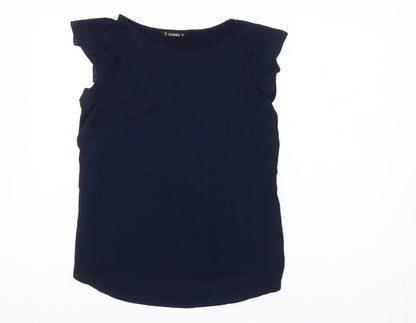 Dunnes Womens Navy Blue Sleeveless Ruffle Blouse Size S