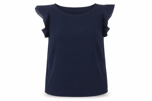 Dunnes Womens Navy Blue Sleeveless Ruffle Blouse Size S