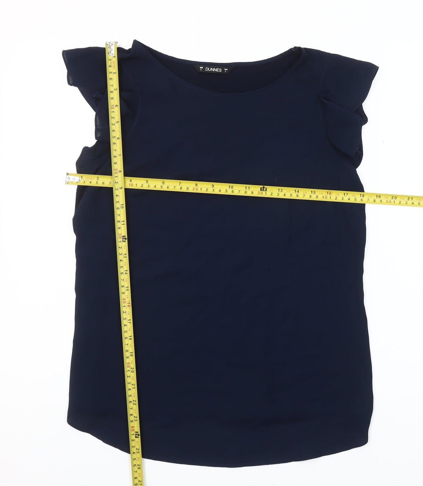 Dunnes Womens Navy Blue Sleeveless Ruffle Blouse Size S
