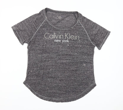 Calvin Klein Women’s Grey Logo Raglan Short Sleeve T-Shirt Size M