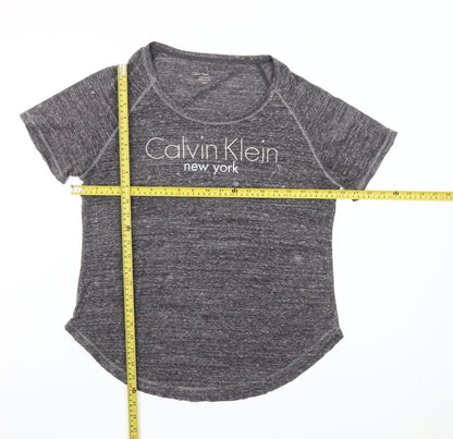 Calvin Klein Women’s Grey Logo Raglan Short Sleeve T-Shirt Size M
