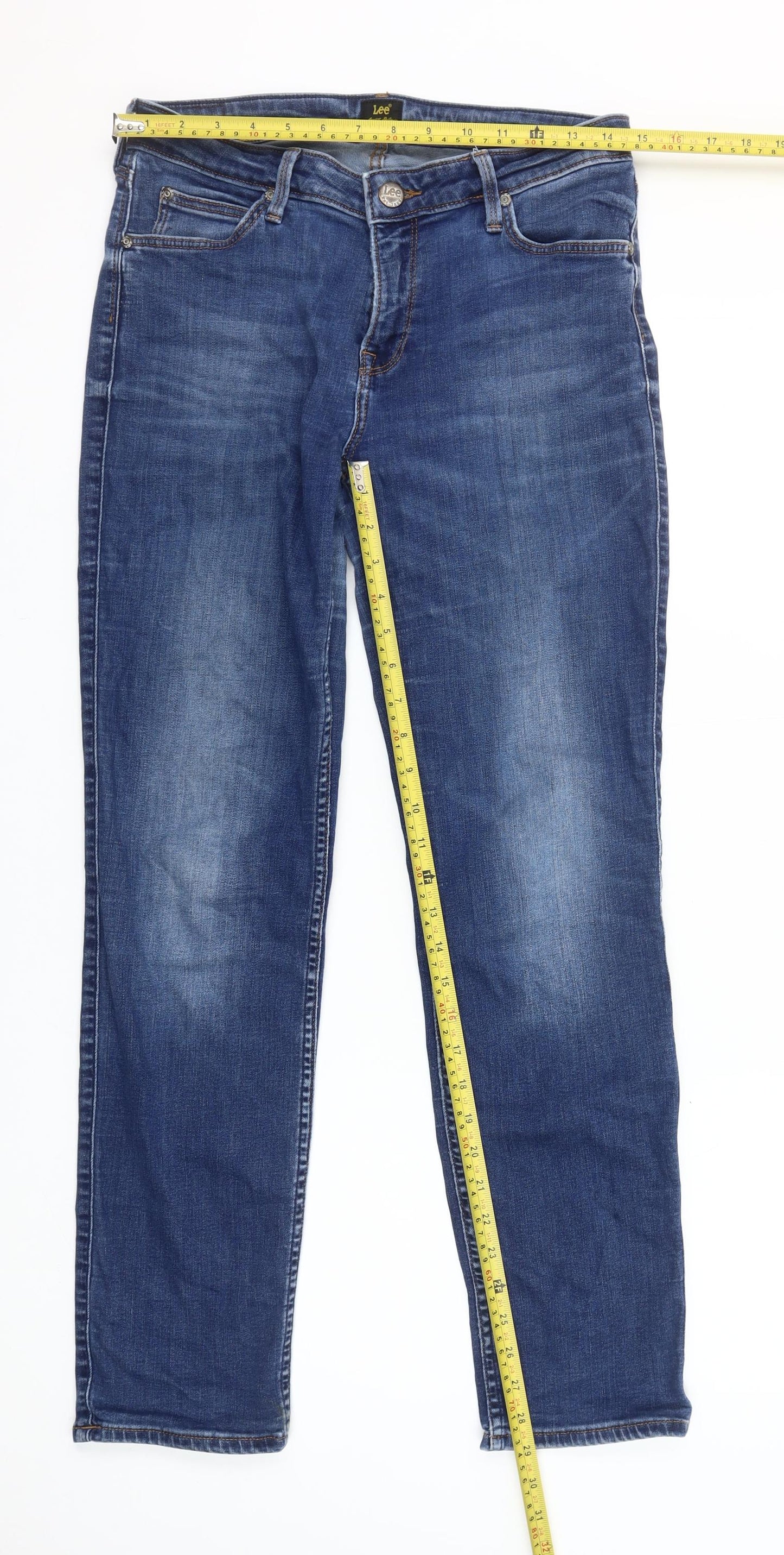 Lee Women Blue Marion Straight Leg Mid Rise Stretch Jeans Size 14