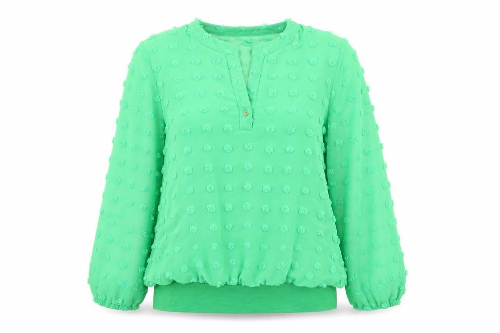 Front view of Gerard Women’s Green Chiffon Long Sleeve Tunic Blouse, size UK 14