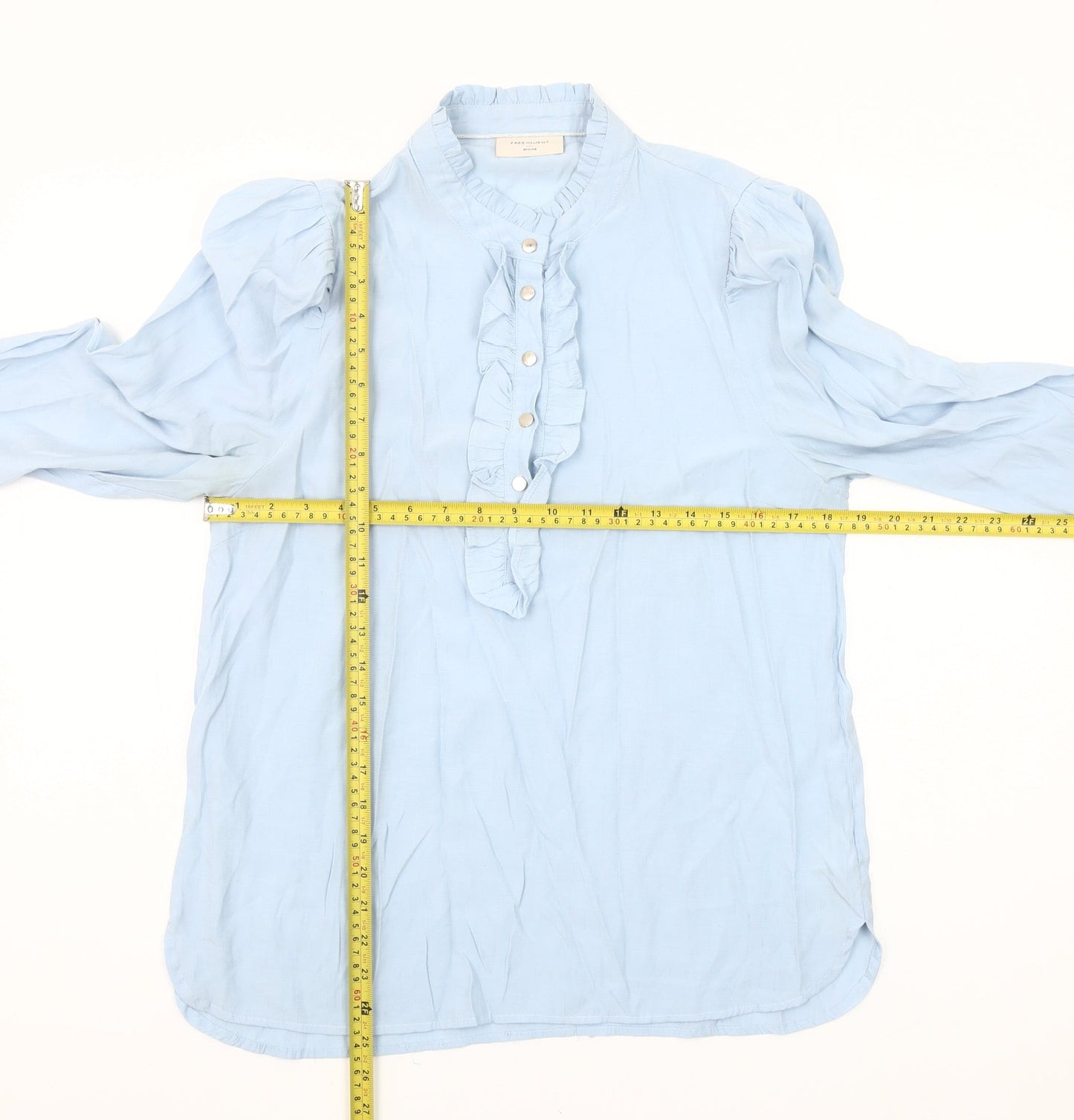 FREE/QUENT Women's Blue Ruffle Front Long Sleeve Blouse Size M