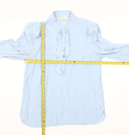 FREE/QUENT Women's Blue Ruffle Front Long Sleeve Blouse Size M