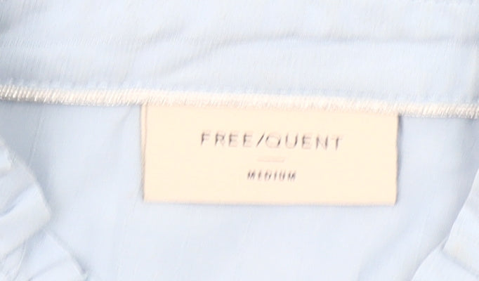 FREE/QUENT Women's Blue Ruffle Front Long Sleeve Blouse Size M