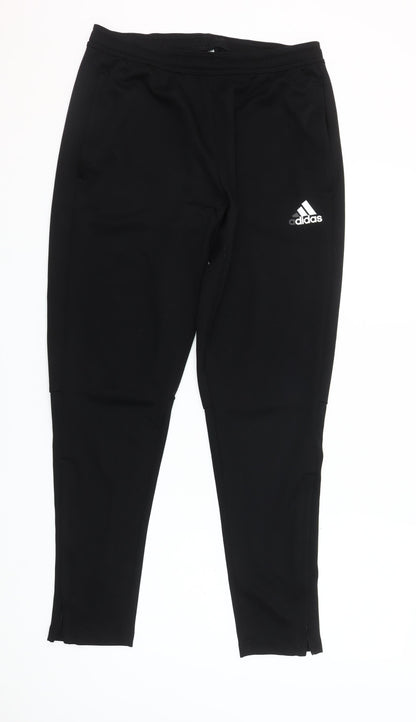 Adidas Men Black Jogger Trousers Size M Polyester Slim Fit