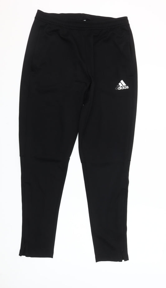 Adidas Men Black Jogger Trousers Size M Polyester Slim Fit