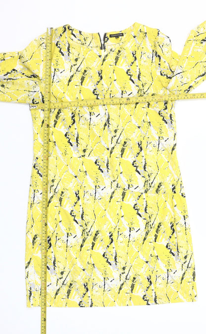 Warehouse Women’s Yellow Shift Dress Size 12 3/4 Sleeve Zip Detail