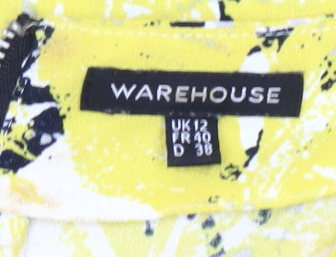 Warehouse Women’s Yellow Shift Dress Size 12 3/4 Sleeve Zip Detail