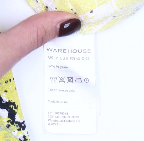 Warehouse Women’s Yellow Shift Dress Size 12 3/4 Sleeve Zip Detail