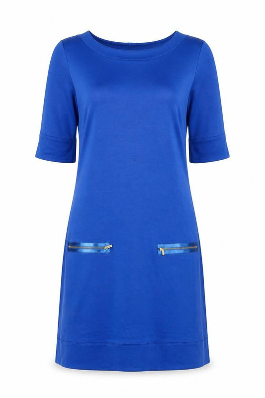 J’aime la Vie Paris Women’s Blue Shift Dress Size 12 Half Sleeve Zip Detail