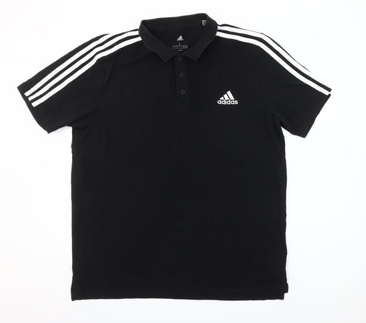 Adidas Men’s Black Polo Shirt Size L Short Sleeve Sports Cotton Blend